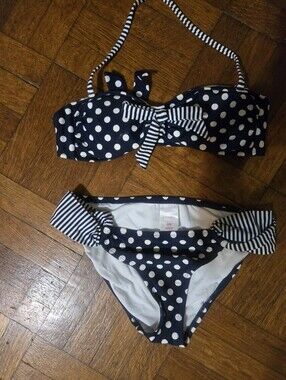 Xhilaration Navy and White Polka Dot Bikini Bottom N Top